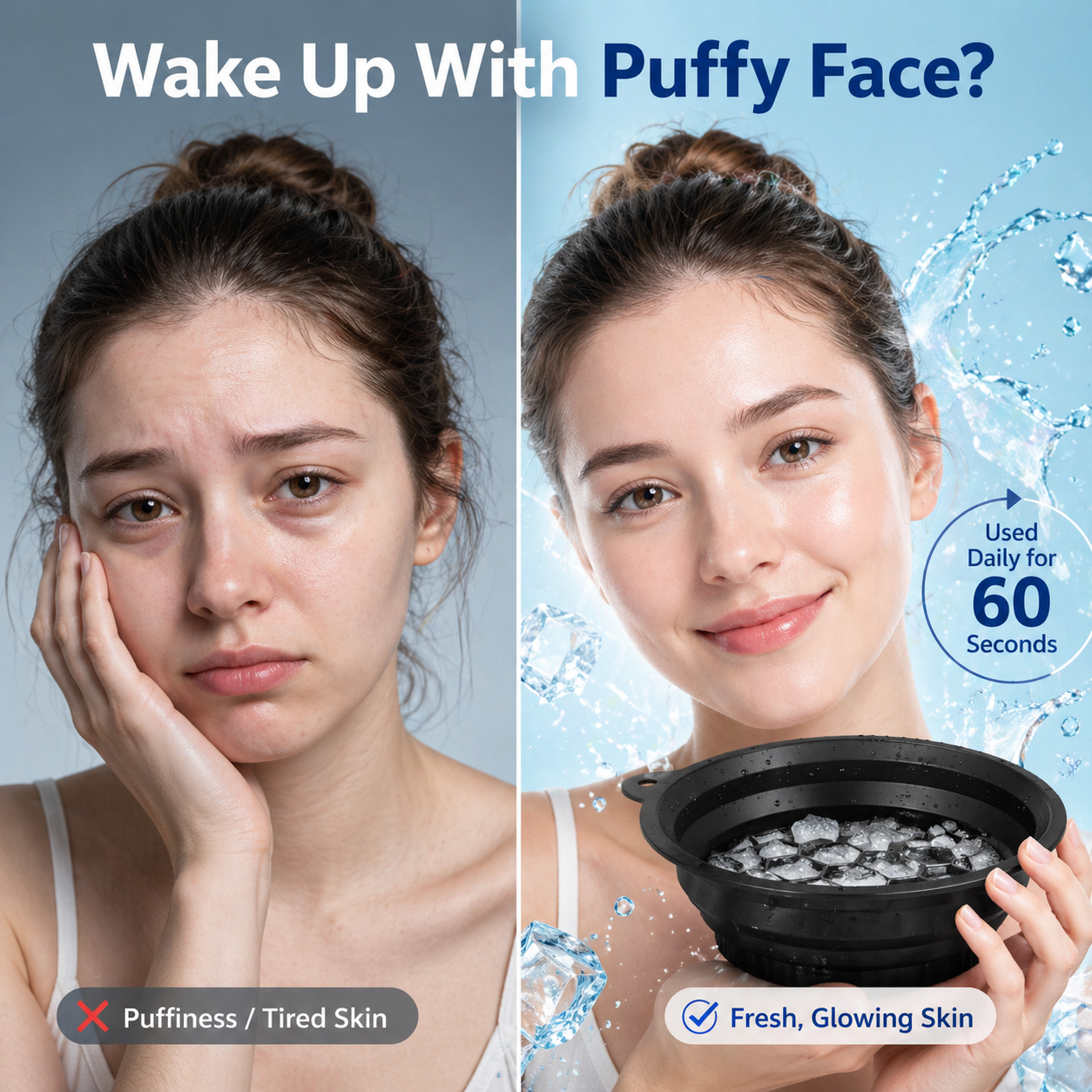 Ice Facial Bowl with Built-in Ice Tray – High Quality Collapsible Silicone Face Ice Bath for Glowing Skin