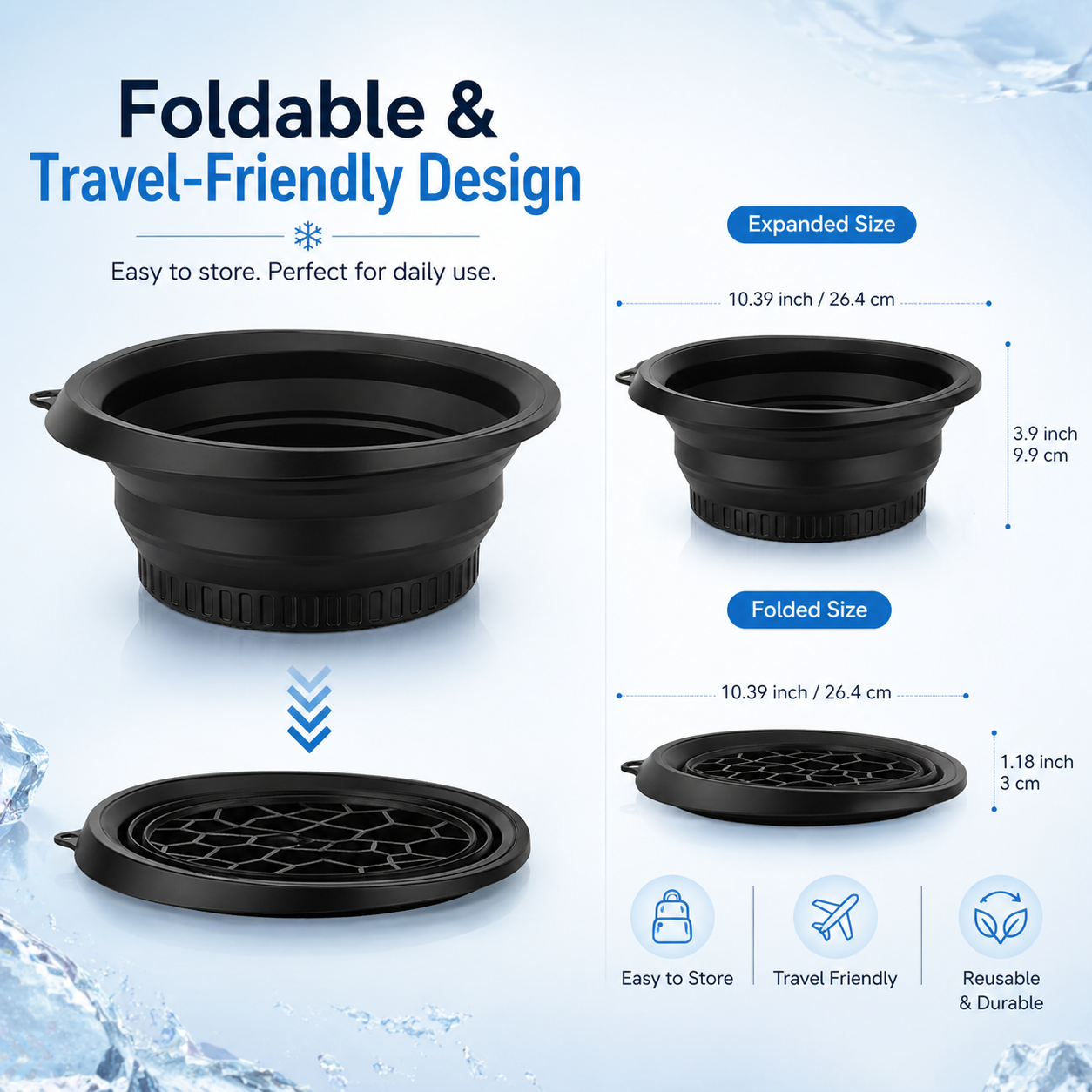 Ice Facial Bowl with Built-in Ice Tray – High Quality Collapsible Silicone Face Ice Bath for Glowing Skin