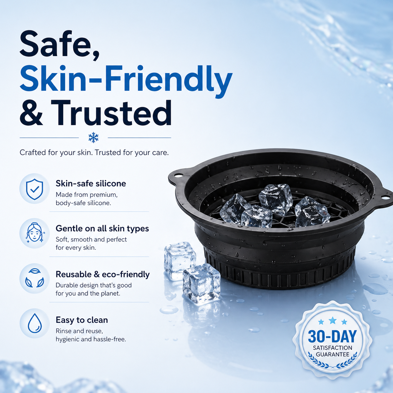 Ice Facial Bowl with Built-in Ice Tray – High Quality Collapsible Silicone Face Ice Bath for Glowing Skin